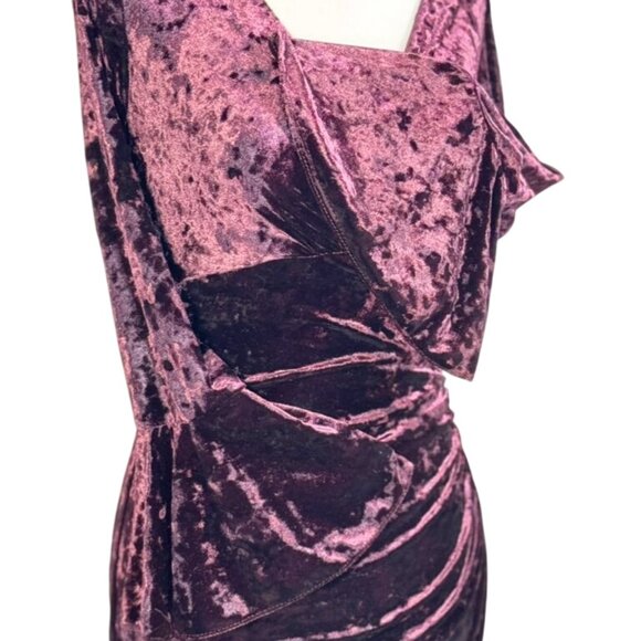 NEW Lauren Ralph Lauren 0 Crushed Velvet Ruched Bell Sleeve Party Dress Purple - Picture 5 of 7